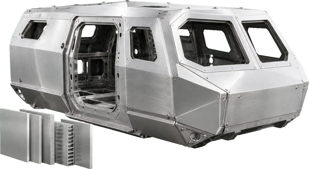 Non-weaponized protected vehicle aluminum body module