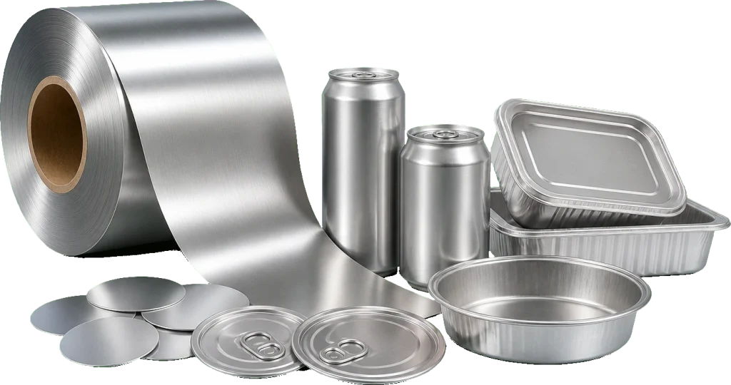 Aluminum coil cans closures and food containers
